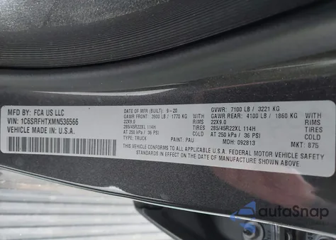 2021 Ram 1500 Limited 4X4 5'7 Box from USA, damaged, VIN 1C6SRFHTXMN536566